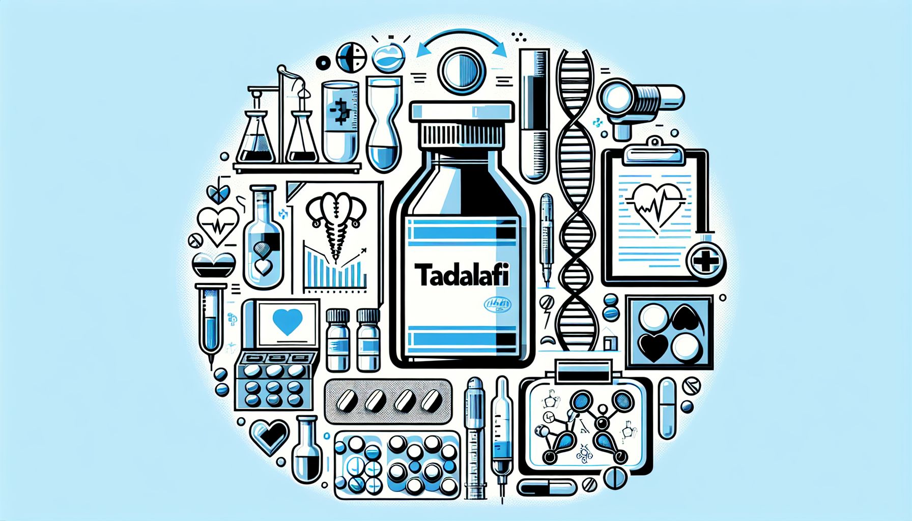 
A blister pack of Tadalafil tablets next to a glass of water, symbolizing effective oral treatment for erectile dysfunction and benign prostatic hyperplasia.
